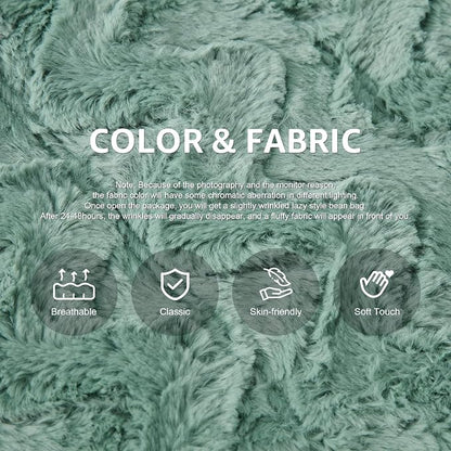 Hobestluk Large Bean Bag Chair Faux Fur BeanBag Couch for Living Room | Green Chevron, Loveseat,Ergonomic Design,Memory Foam,Anti-slip Bottom,No Assembly Required,Decorative Style for Living Room