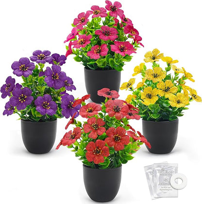 Der Rose 4 Pack Fake Plants Artificial Flowers with Fragrance Tablets for Black Bathroom Bedroom Office Desk Spring Decor