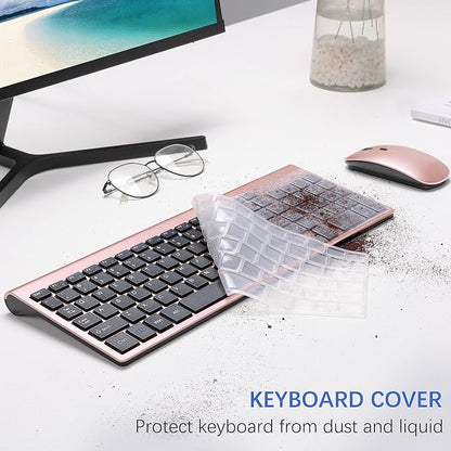 Wireless Keyboard and Mouse Ultra Slim Combo, TopMate 2.4G Silent Compact USB 2400DPI Mouse and Scissor Switch Keyboard Set with Cover, Batteries Included, for PC/Laptop/Windows/Mac - Rose Gold Black