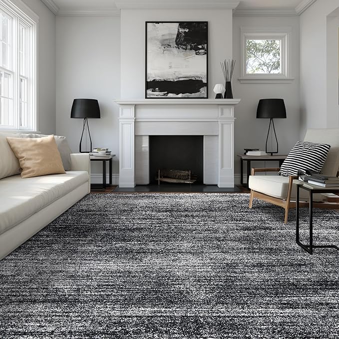 BILEEHOME Black Rug for Bedroom Living Room,Bohemian Abstract 6x9 Area Rugs for Dining Room Under Table