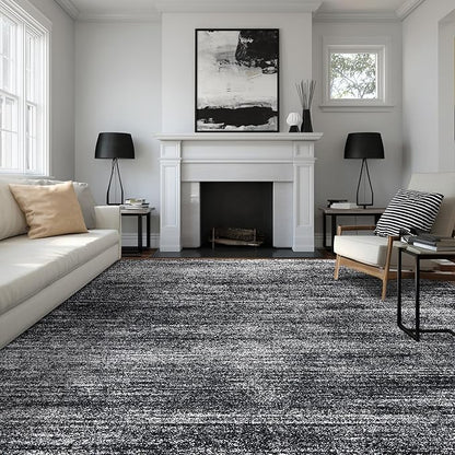 BILEEHOME Black Rug for Bedroom Living Room,Bohemian Abstract 6x9 Area Rugs for Dining Room Under Table