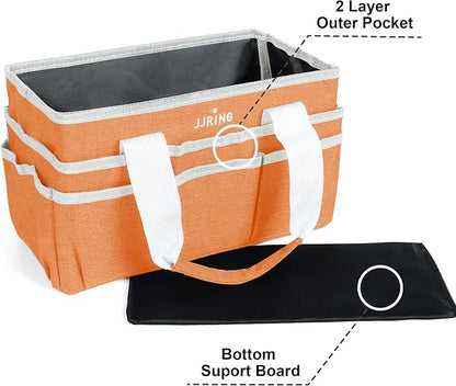 JJRING Craft Organizer Tote Bag, Art Storage Caddy with Multiple Pockets, Orange Sewing Bag for Art, Craft, Scrapbooking, School, Medical, and Office Supplies Storage