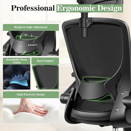 BESTFAIR Office Chair Ergonomic Desk Chair, Breathable Mesh Office Chairs with Adjustable Lumbar Support, Flip-Up Arms, Computer Desk Chair Comfy for Home Office, 6 Pack