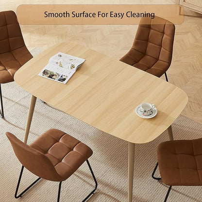 HIPIHOM Modern 4-Piece Dining Table Set for 4 | 55-Inch Wood Kitchen Table & 4 Brown Leather Chairs | Space-Saving Dining Set for Small Spaces, Breakfast Nook, Dining Room