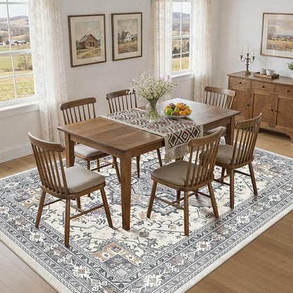 UERMEI 8x10 Area Rug Living Room Rugs - Washable Vintage Soft Large Rug Indoor Floor No Slip Rug Carpet for Bedroom Farmhouse Under Dining Table Home Office Decor - Grey-Orange