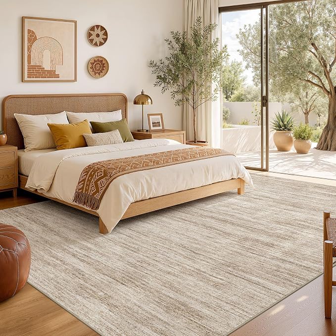 Nakagishi 6X8 Area Rugs Living Room: Washable Large Vintage Rug Neutral Non-Slip Soft Stain Resistant Indoor Carpet for Bedroom Nursery Dining Room Office Playroom - Dark Brown
