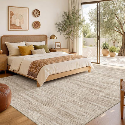 Nakagishi 6X8 Area Rugs Living Room: Washable Large Vintage Rug Neutral Non-Slip Soft Stain Resistant Indoor Carpet for Bedroom Nursery Dining Room Office Playroom - Dark Brown