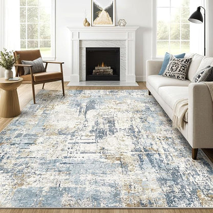 LOONGRUG 7x9 Area Rugs Washable Rug: Living Room Large Abstract Modern Soft Stain Resistant Indoor Floor Non Slip Accent Carpet for Bedroom Nursery Playroom Office Dining Room Dorm Home House- Blue