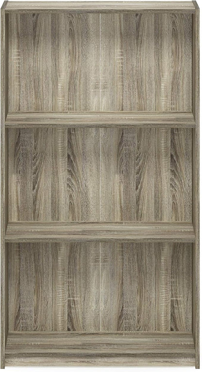 Furinno BASIC Book Shelf, 3-Tier Modern Bookshelf, Bookcase with Open Shelves, 9.3 x 21.8 x 39.5, for Living Room, Bedroom, Home Office, Sonoma Oak