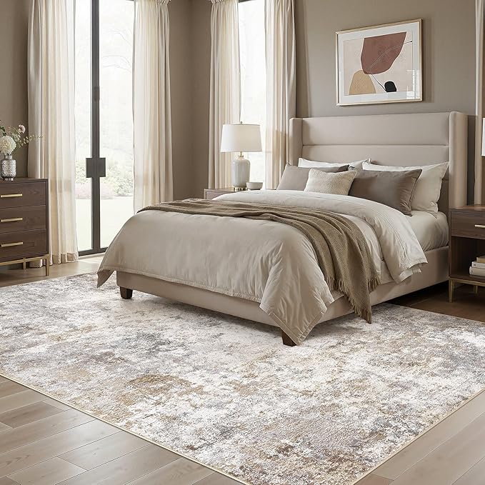 UERMEI 8x11 Area Rug Living Room Rugs Thickened - Washable Neutral Modern Abstract Soft Rug Indoor Floor No Slip Rug Carpet for Bedroom Under Dining Table Home Office Decor - Brown Grey