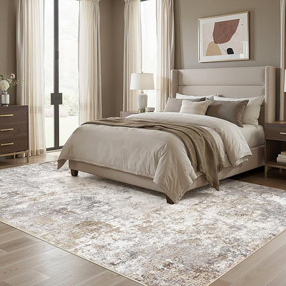 UERMEI 8x11 Area Rug Living Room Rugs Thickened - Washable Neutral Modern Abstract Soft Rug Indoor Floor No Slip Rug Carpet for Bedroom Under Dining Table Home Office Decor - Brown Grey