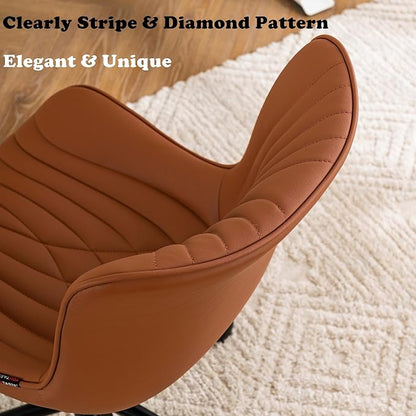 YOUTASTE Coffee Brown Office Chair Modern Armless Desk Chair with Wheels Adjustable Swivel Rocking Rolling Computer Study Chairs Faux Leather Sewing Chairs with Back Stylish Vanity Chair
