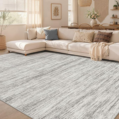 Nakagishi 7X9 Area Rugs Living Room: Washable Large Vintage Rug Neutral Non-Slip Soft Stain Resistant Indoor Carpet for Bedroom Nursery Dining Room Office Playroom - Grey