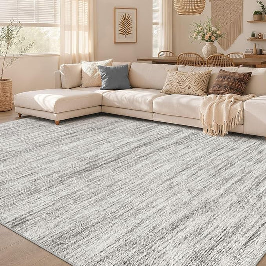 Nakagishi 10X12 Area Rugs Living Room: Washable Large Vintage Rug Neutral Non-Slip Soft Stain Resistant Indoor Carpet for Bedroom Nursery Dining Room Office Playroom - Grey