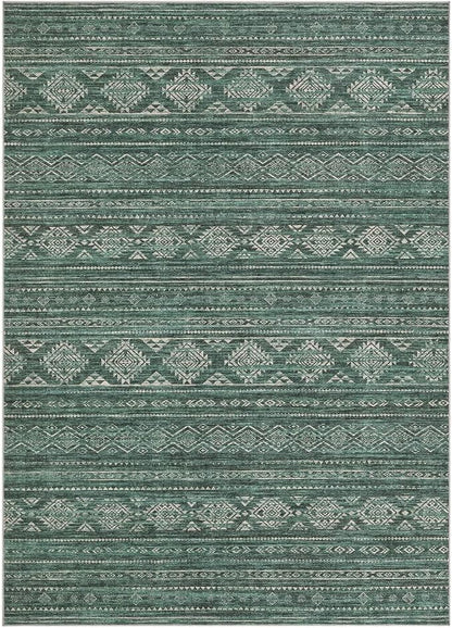 Nakagishi 7x9 Area Rugs Living Room: Washable Boho Large Neutral Soft Farmhouse Rug Stain Resistant Modern Indoor Floor Non-Slip Carpet for Bedroom Nursery Kids Playroom Office Dining Room Dorm- Green