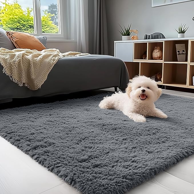 OLANLY 3x5 Machine Washable Small Bedside Rug, Soft Fluffy Shaggy Rugs for Living Room, Bedroom, Indoor Floor Carpet for Kids Girls and Boys, Preppy Dorms, Nursery, Home Decor Aesthetic, Grey