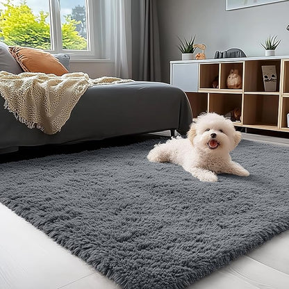 OLANLY 4x11 Area Rugs for Living Room Bedroom, Machine Washable Soft Fluffy Shaggy Bedside Rug, Indoor Floor Carpet for Kids Girls and Boys, Dorms, Nursery Rooms, Home Decor Aesthetic, Grey