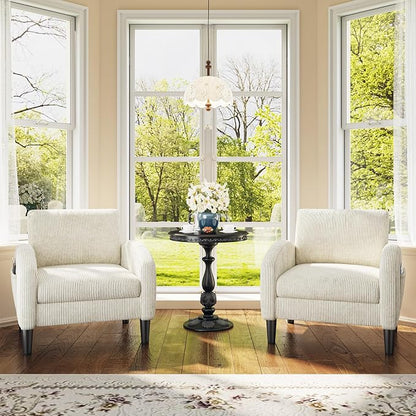 Homkdom Accent Chair for Living Room,Mid Century Modern Reading Chair with 2 Side Pockets,Upholstered Armchair for Apartment,Small Room,Beige