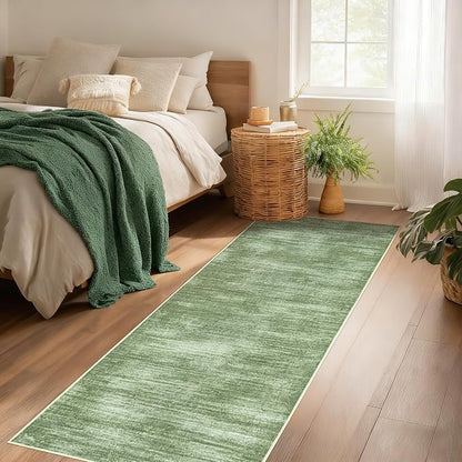BILEEHOME Olive Green Rug Runners for Hallways Non Slip Washable Neutral Abstract Minimalist Low Pile Floor Protector Carpet Hunter Green 3x8 Runner Rug for Laundry Room Kitchen