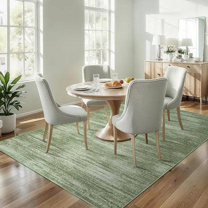 BILEEHOME Dark Green Rug 5x7 for Dining Room Under Table Low Pile Non Slip Washable Area Rugs for Bedroom Aesthetic Abstract Olive Green Floor Carpet for Living Room 5 x 7