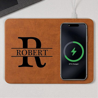 Personalized Leather Charging Mat, Custom Initial Names for Him, Dad, Son, Husband, Boyfriend, Coworkers, Wireless Charging Desk Mat, Birthday Fathers Day Gift for Dad, Papa, Grandpa, Daddy 3