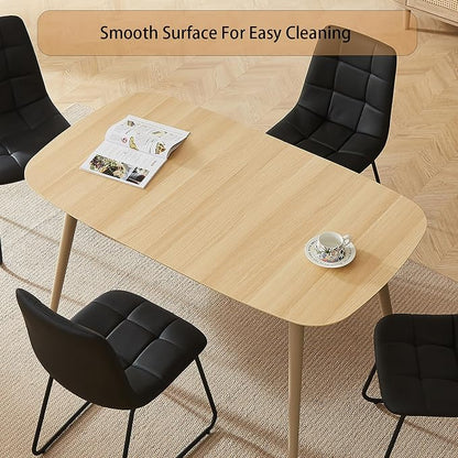 HIPIHOM 55 Inch Modern Wood Dining Table Set for 4 with Black Leather Chairs - Kitchen & Dining Room Furniture, Gray Table & 4 Seater Chairs Set (55.1")