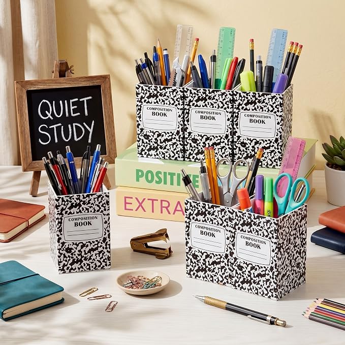Ctosree 12 Pack Composition Book Pencil Holder for Classroom Back to School Supplies Composition Book Pencils Cup Pen Storage Organizer for Teacher First Day School Gifts Office Desk