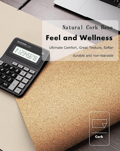 YSAGi Double-Sided Desk Pad, Leather Desk Mat, Eco Cork Desk Pad Protector, Large Mouse Pad for Desk, Waterproof Desk Blotter Pad, Desk Writing Pad for Office Work/Home (Beige/Cork,47.2" x 17")