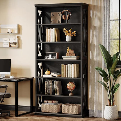 Tribesigns 6-Tier Bookshelf, 71 Inches Tall Freestanding Bookcase, Large Industrial Bookshelves Display Shelves, Wooden Book Shelf for Home Office, Living Room, Bed Room, Black, 2pcs