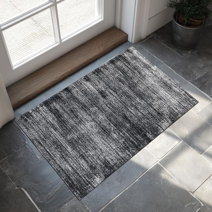 BILEEHOME Black and White Rug for Bathroom Kitchen,Washable Non Slip Abstract Area Rugs for Entrway,2x3