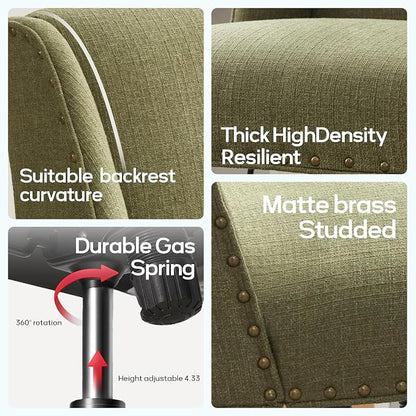 Zihanhome Upholstered Armless Office Chair with Wooden Legs, Modern Adjustable Home Office Desk Chair Computer Chair Swivel Chair for Home Office Study Studio (Green)