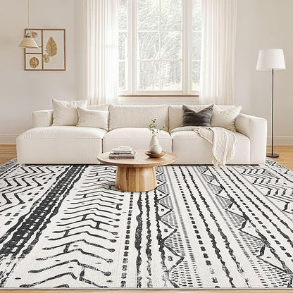 Nakagishi Black Rug Living Room Rugs: 9x12 Machine Washable Boho Large Neutral Modern Soft Moroccan Stain Resistant Indoor Floor Non Slip Accent Carpet for Bedroom Nursery Kids Playroom Office