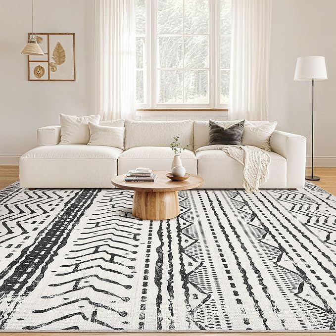 Nakagishi Black Rug Living Room 5X7: Washable Boho Large Neutral Soft Rug Modern Stain Resistant Moroccan Indoor Non-Slip Carpet for Bedroom Kids Playroom Office Dining Room Classroom Dorm