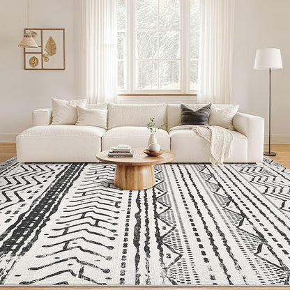 Nakagishi Black Rug Living Room 5X7: Washable Boho Large Neutral Soft Rug Modern Stain Resistant Moroccan Indoor Non-Slip Carpet for Bedroom Kids Playroom Office Dining Room Classroom Dorm