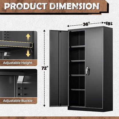 INTERGREAT Metal Storage Cabinet, 72” H Storage Cabinet with 2 Doors and 4 Adjustable Shelves for Office, Home, Garage (Assembly Required, Black)