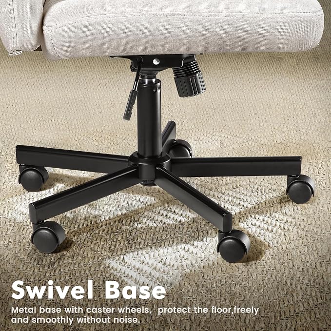 LEMBERI Criss Corss Chair with Wheels, Armless Wide Cross Legged Office Desk Chairs, Fabric Rocking Swivel Computer Task Vanity Makeup Chair for Home Office