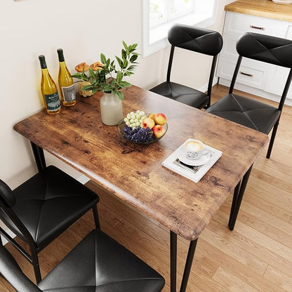 CABIHOME 4-Piece Compact Office Desk and Chair Set, Space Saving Dining Table and Chairs, Multi-Purpose MDF Table Set with Ergonomic Cushioned Chairs, Vintage Brown Waterproof, for Small Apartment/Kit
