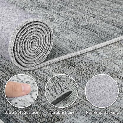 5x7 Area Rug Living Room Rugs - Washable Rug Large Modern Abstract Soft Thin Carpets Indoor Floor No Slip Vintage Carpet for Bedroom Under Dining Table Nursery Home Office Decor Gray Blue