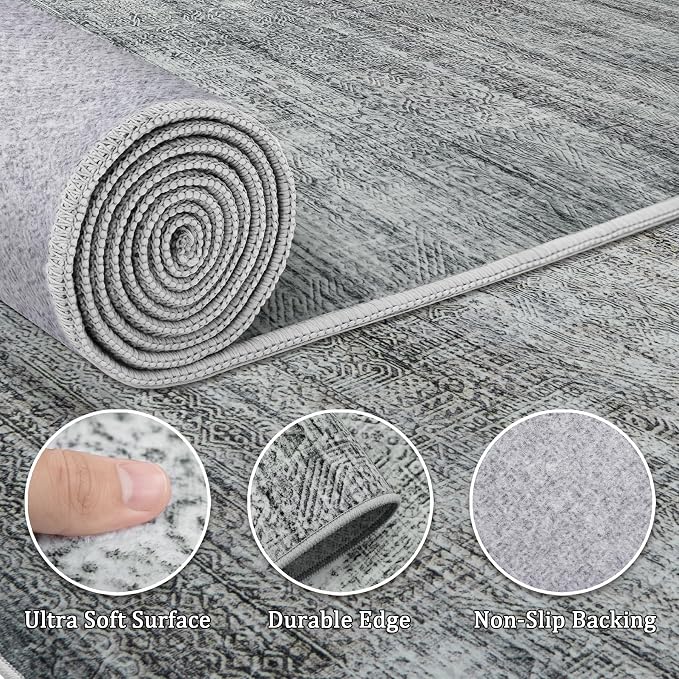 8x10 Area Rug Living Room Rugs - Washable Rug Large Modern Abstract Soft Thin Carpets Indoor Floor No Slip Vintage Carpet for Bedroom Under Dining Table Nursery Home Office Decor Gray Blue