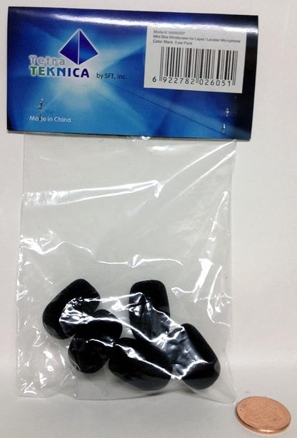 Tetra-Teknica MNWS5P Mini-Size Lapel Microphone Windscreen, Color Black, 5-Pack