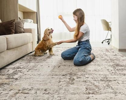 UERMEI 9x12 Area Rug Living Room Rugs - Washable Neutral Modern Abstract Soft Thin Large Rug Indoor Floor No Slip Rug Carpet for Bedroom Under Dining Table Home Office Decor - Dark Brown