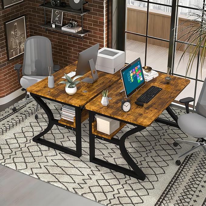 AZN Computer Desk, 47 X 20 inch Computer Desk, Office Desk w/Storage, Large Legroom, Sturdy Metal Frame, Home Office Desks for Gaming Study Writing Work, Waterproof, Scratch-Resistant, Rustic Brown