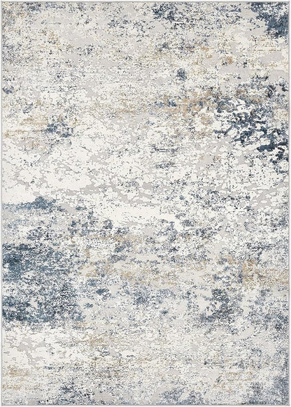 Area Rug Living Room Rugs - 5x7 Abstract Large Soft Indoor Washable Rug Neutral Modern Low Pile Carpet for Bedroom Dining Room Farmhouse Home Office - Beige Blue