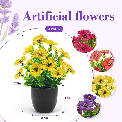 Der Rose 4 Pack Fake Plants Artificial Flowers with Fragrance Tablets for Black Bathroom Bedroom Office Desk Spring Decor