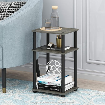 Furinno JUST Side Table Set of 2, 3-Tier Modern End Tables, Open Shelves Night Stand, Nightstand Set, Toolless Assembly, for Living Room, Bedroom, French Oak