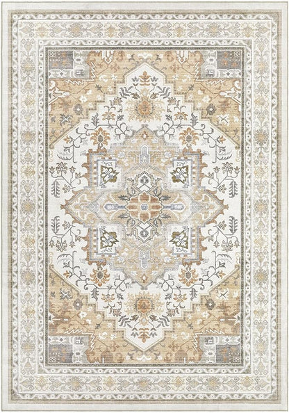 UERMEI 5x7 Area Rug for Living Room - Washable Vintage Carpet, Non-Slip Soft Large Indoor Floor Rugs for Bedroom Home Office & Under Dining Table Decor, Brown Beige