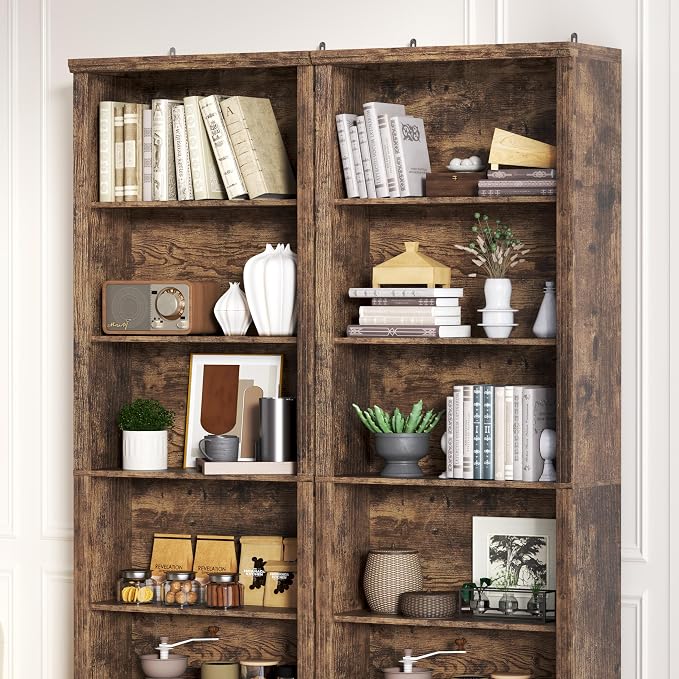 Thacuok 75" Tall Bookshelf Set of 2, 6 Tier Bookshelf with Adjustable Shelves, Bookcase with Anti-Tipping Device, Floor Standing Modern Display Rack,Book Shelf for Living Room, Bedroom, Office, Brown