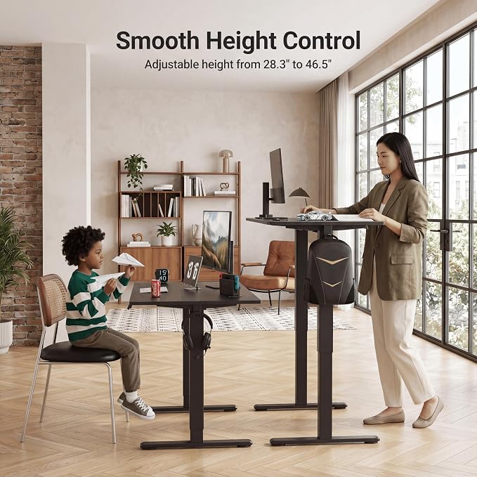Claiks Electric Standing Desk 48 x 24 Inches, Motorized Sit Stand Desk with 3 Memory Presets & Cable Management, Spacious Ergonomic Computer Workstation for Dual Monitors & Gaming Setup, Black