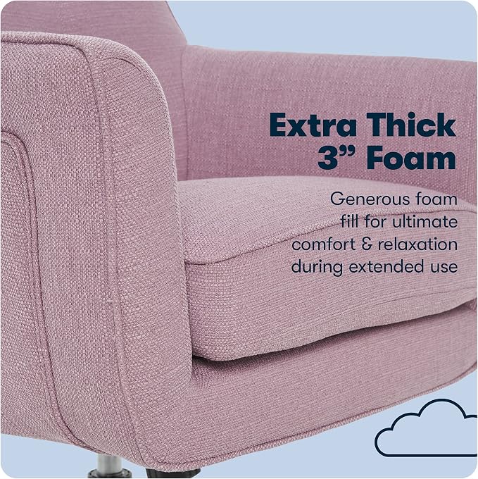 Serta Ashland Home Office Desk Chair with Button Tufted Mid-Back, Memory Foam Cushion and Padded Arms, Mid Century Modern Vanity Armchair with Wheels for Bedroom, Chrome Metal Base, Lilac