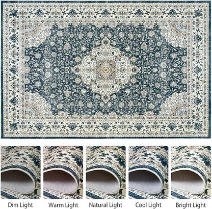 Goideal Washable Rug 6x9, Vintage Area Rugs Non Slip, Indoor Low Pile Carpet with Rubber Backing for Living Room Kitchen Bathroom Entryway Office Bedroom, Black & White